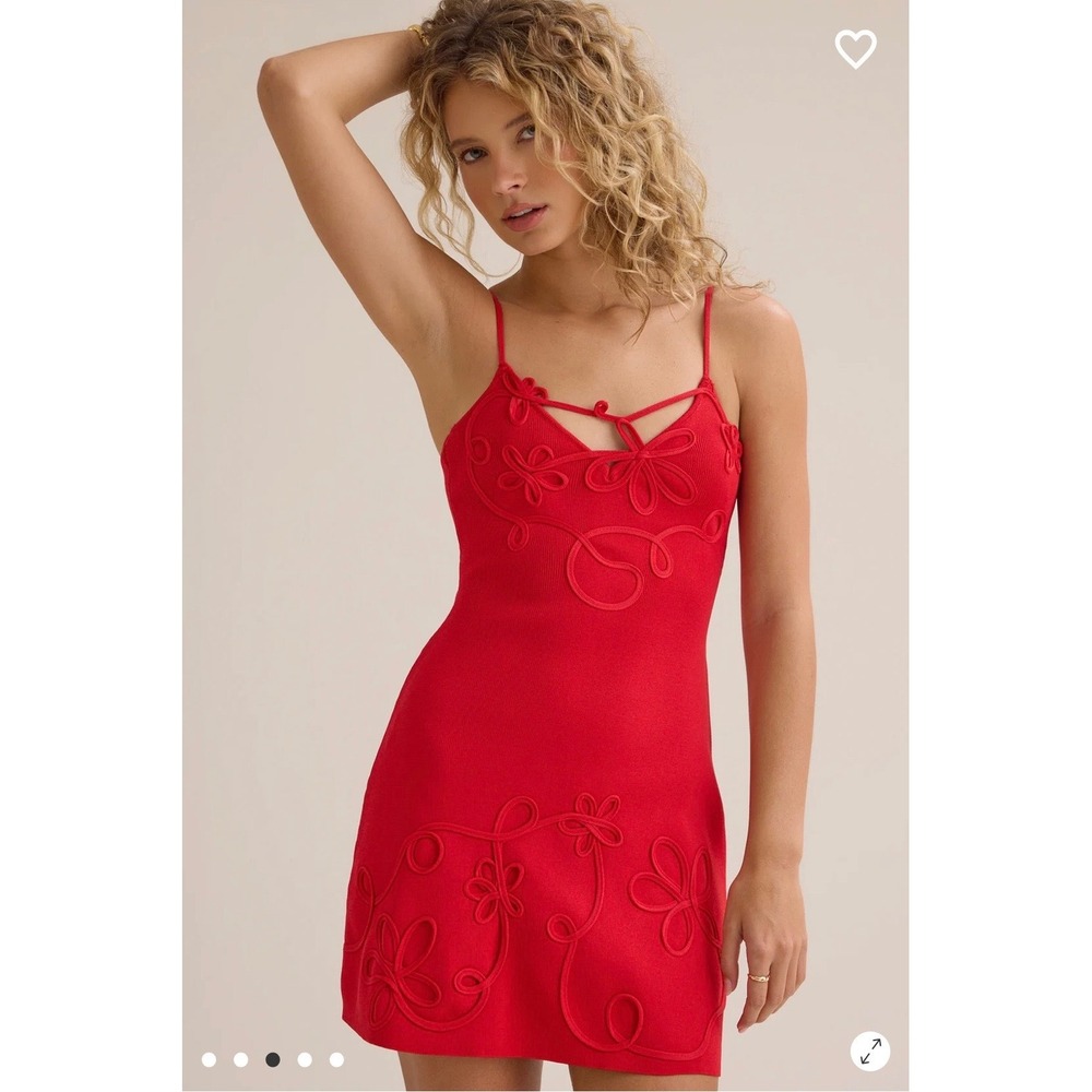 Altar'd State Red Soutache Floral Embroidered Knit Mini Dress Size Small